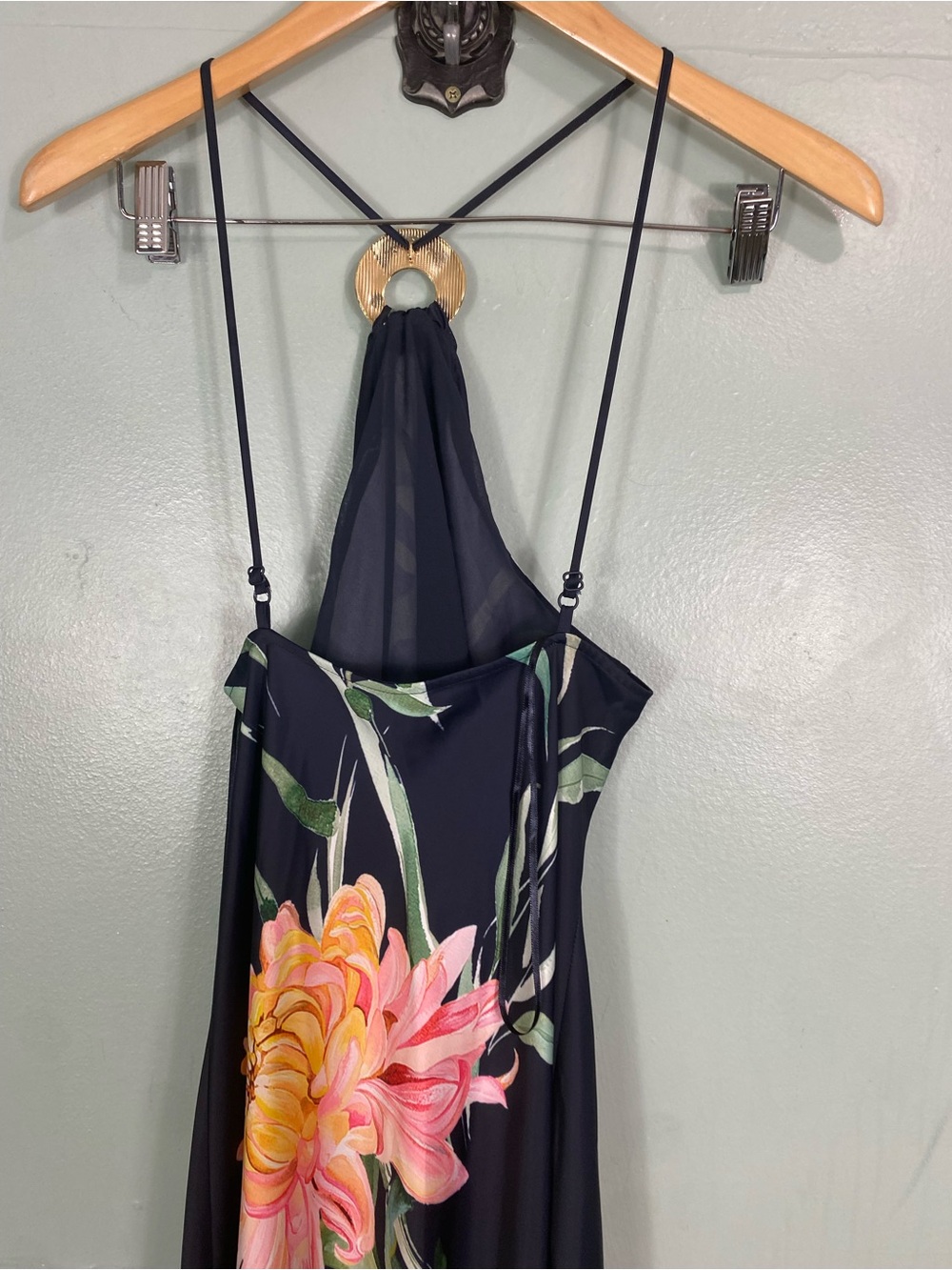 Anthropologie Halter Slip Midi Dress Navy Floral Bird Print XS - Picture 6 of 8